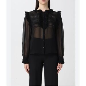 Self-Portrait Ruffle Luxury Detailing Sheer Romantic Blouse in Black Size 4